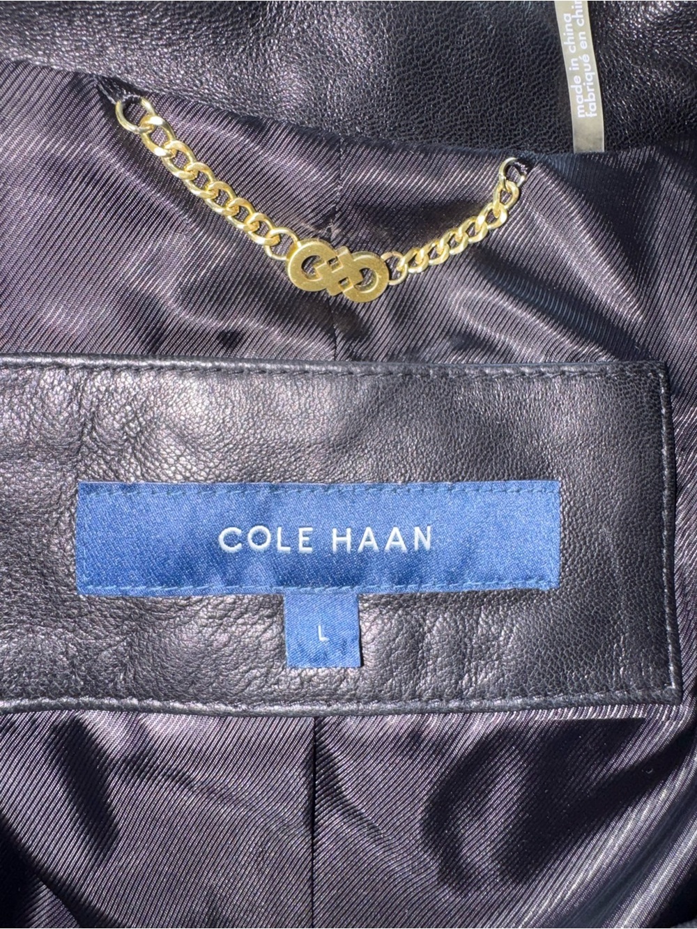 Cole Haan Black Leather Zip Jacket L - Picture 7 of 8